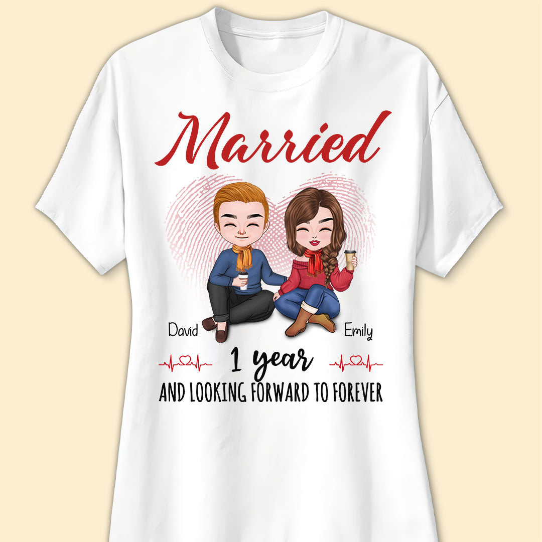Married 1 Year Matching T-shirt Personalized Anniversary Gift For Couple