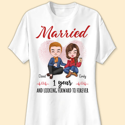 Married 1 Year Matching T-shirt Personalized Anniversary Gift For Couple