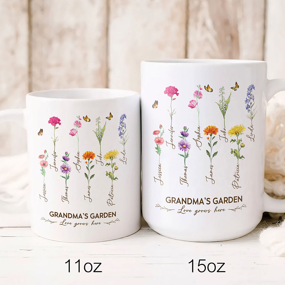 Grandma's Garden Birth Month Flower Personalized Mug For Grandma