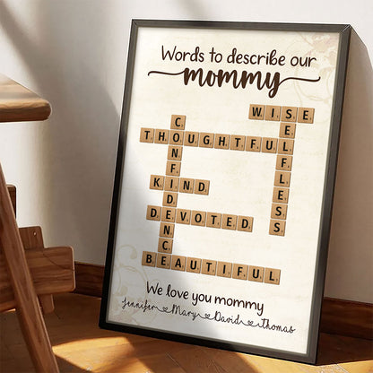 Words To Describe Mommy Crossword Poster Personalized Gift For Mom