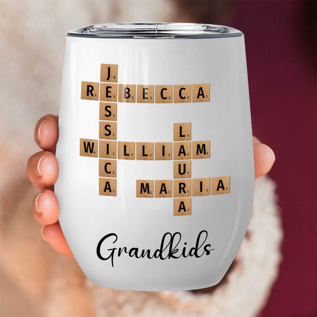 Grandkids Crossword Puzzle Tumbler Personalized Gift For Grandparents