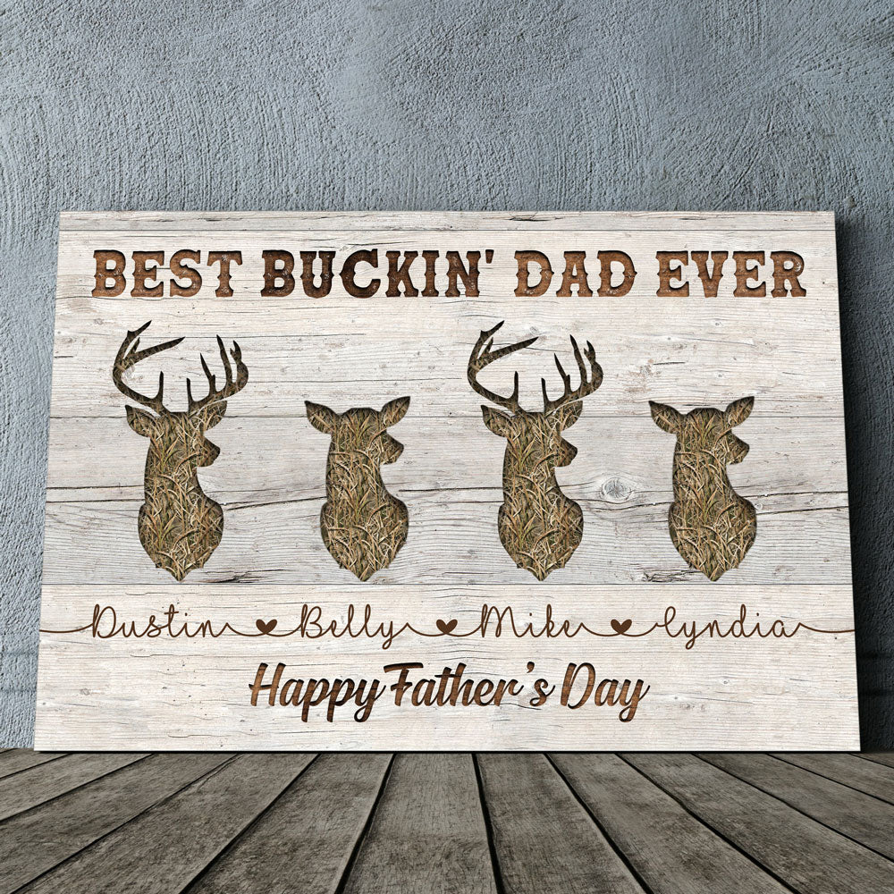 Best Buckin Dad Ever Hunting Personalized Father's Day Canvas For Dad