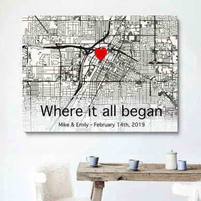 The First Meeting Street Map Canvas Personalized Anniversary Gift For Couple For Her For Him