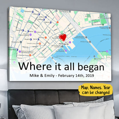 The First Meeting Street Map Canvas Personalized Anniversary Gift For Couple For Her For Him