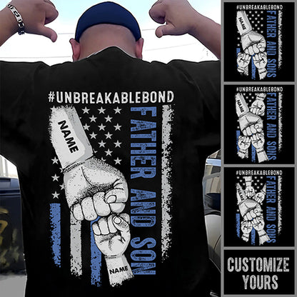 Father & Sons Unbreakable Bond Blue Line T-shirt Personalized Gift For Dad