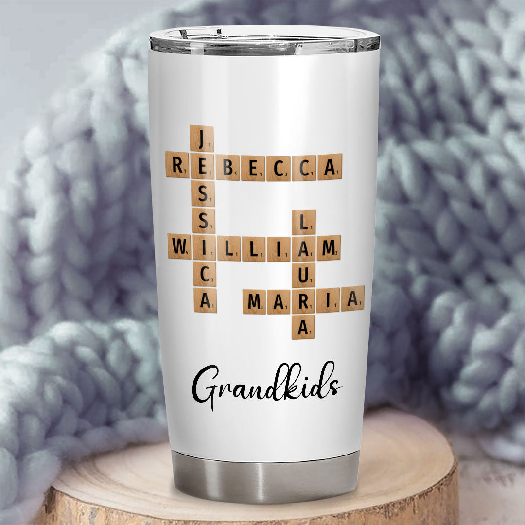Grandkids Crossword Puzzle Tumbler Personalized Gift For Grandparents