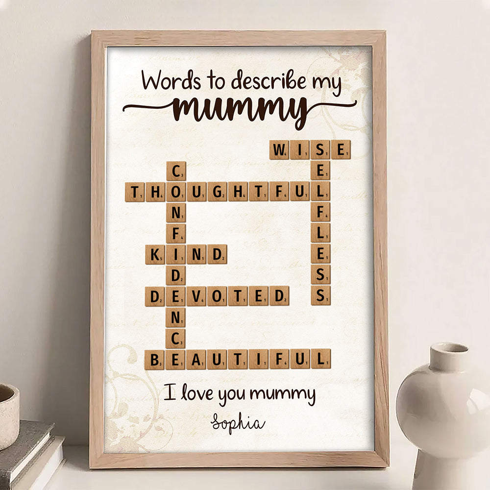 Words To Describe Mummy Crossword Poster Personalized Gift For Mum