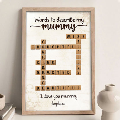 Words To Describe Mummy Crossword Poster Personalized Gift For Mum