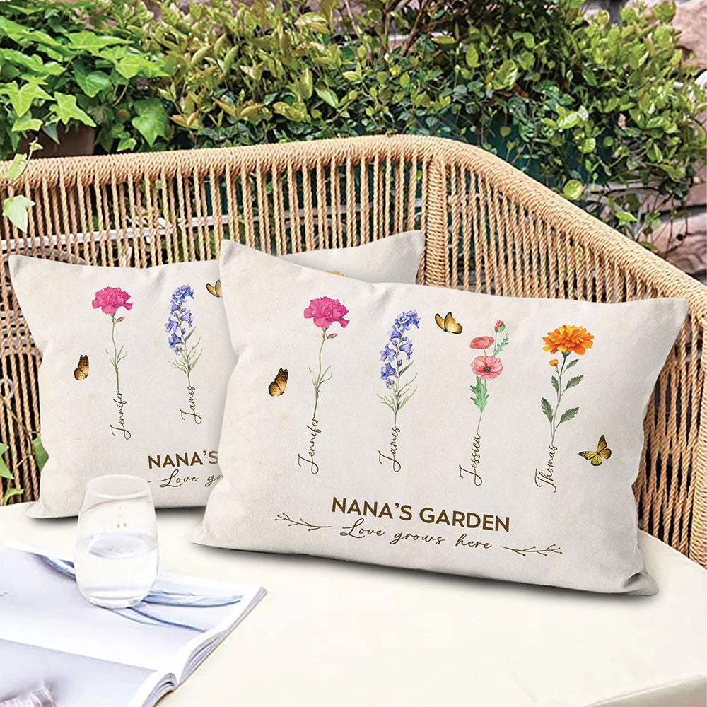 Grandma's Garden Birth Month Flower Personalized Pillow For Grandma