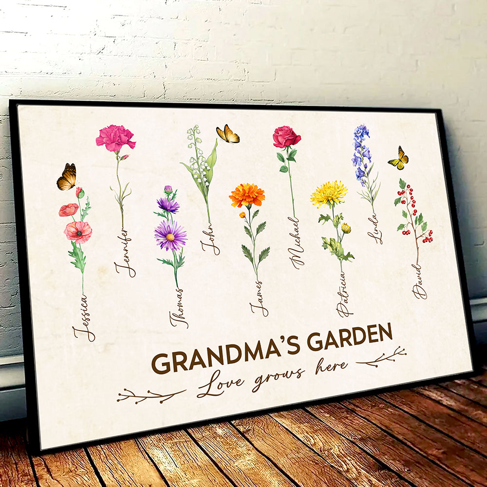Grandma's Garden Birth Month Flower Personalized Poster For Grandma
