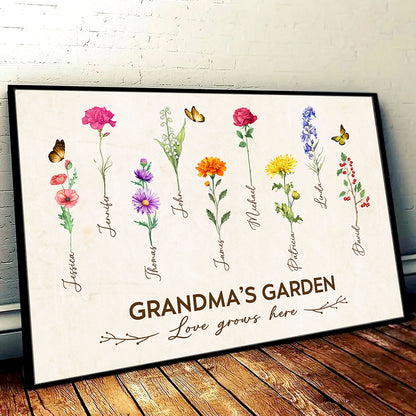 Grandma's Garden Birth Month Flower Personalized Poster For Grandma