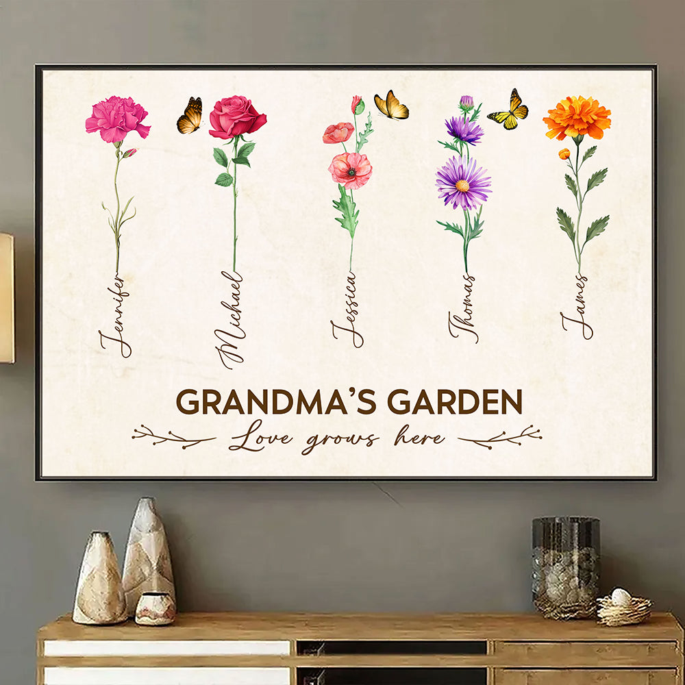 Grandma's Garden Birth Month Flower Personalized Poster For Grandma