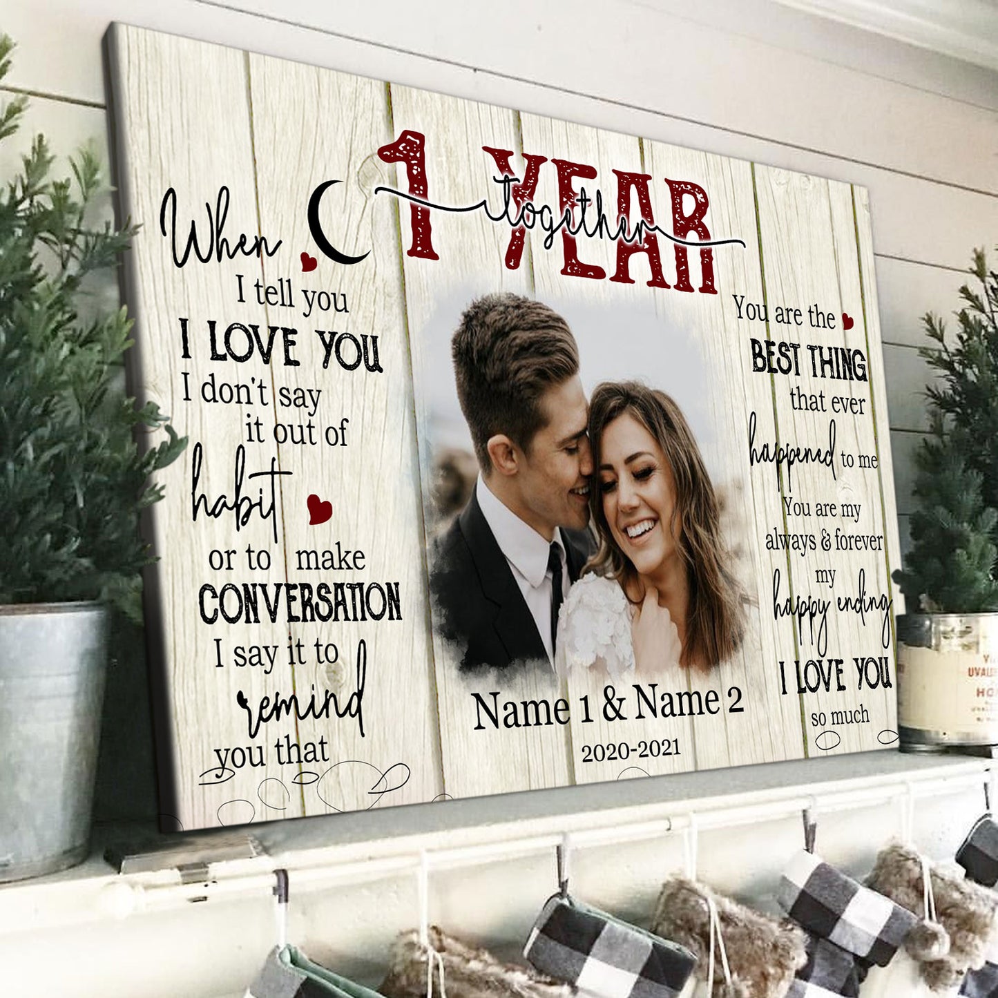 I Love You So Much Canvas Personalized Photo 1st Anniversary Gift For Couple