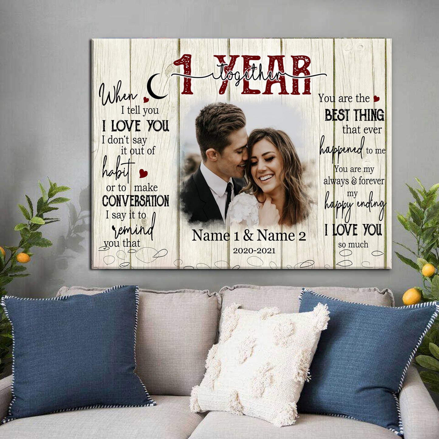 I Love You So Much Canvas Personalized Photo 1st Anniversary Gift For Couple