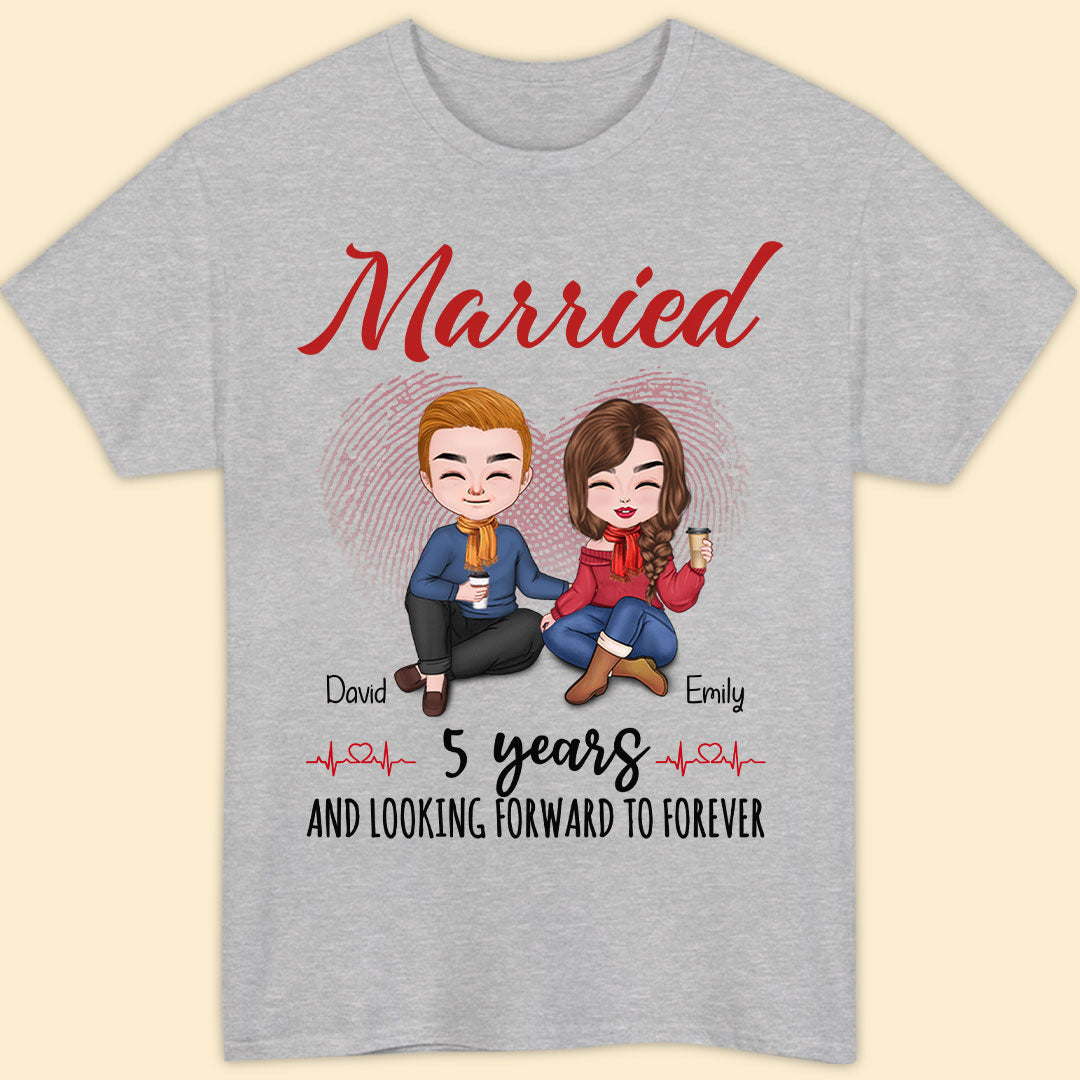 Married 5 Years Matching T-shirt Personalized Anniversary Gift For Couple